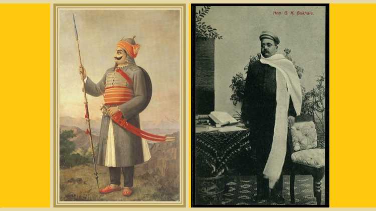 Maharana Pratap, a Raja Ravi Varma painting, & a photograph of Gopal Krishna Gokhale from 1909