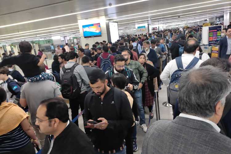 Delhi airport has been witnessing chaos at its entry gates and check-in counters