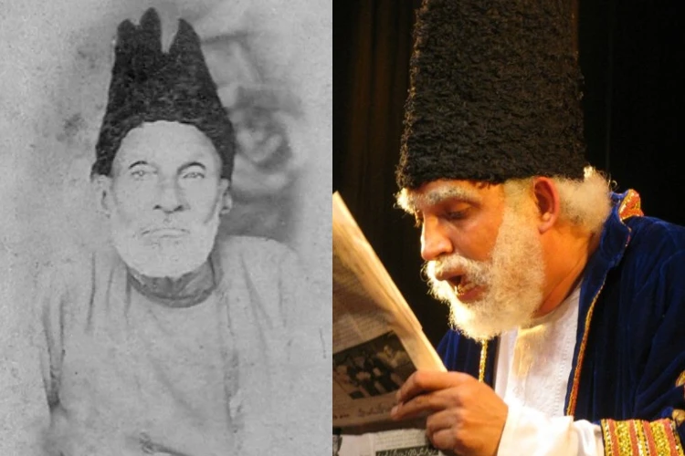 Mirza Ghalib (L), Dr.M Sayeed Alam as Ghalib in the play Ghalib in New Delhi