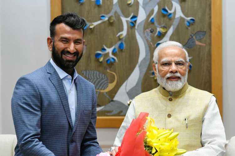 Cheteshwar Pujara with PM Narendra Modi