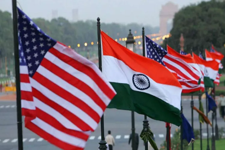 The flags of India and the USA fluttering in New Delhi