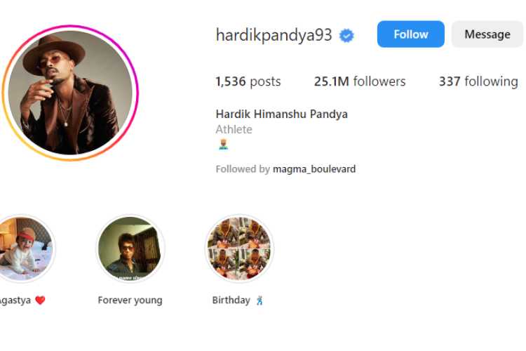 Hardik Pandya now has 25 million Instagram followers