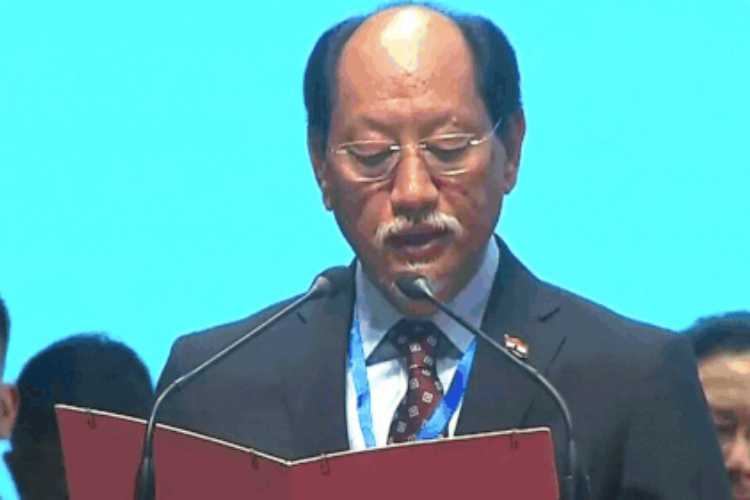 Neiphiu Rio taking oath as Nagaland CM