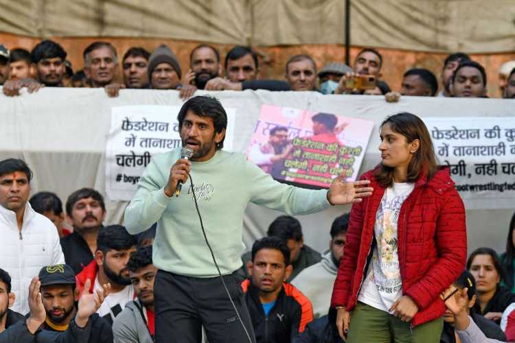 Bajrang Punia and Vinesh Phogat during the protests 