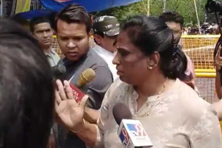 PT Usha at the protest site