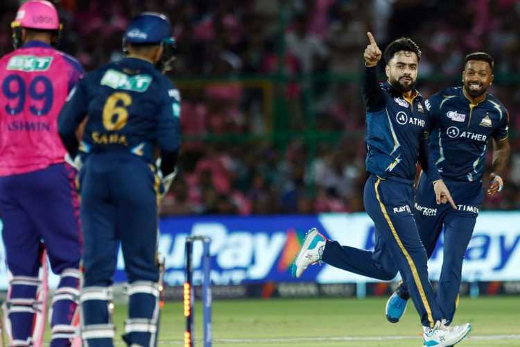 Rashid Khan celebrates the wicket of R Ashwin