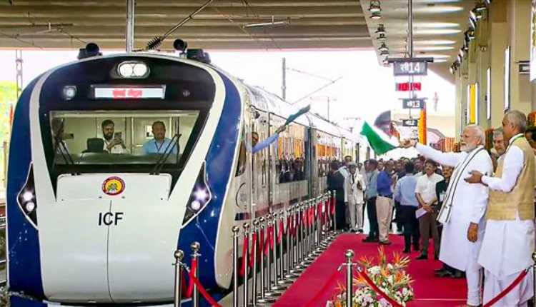 PM Modi flagging-off a Vande Bharat Express train