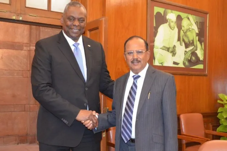 NSA Ajit Doval with US defence Secretary Llyod Austin in New Delhi