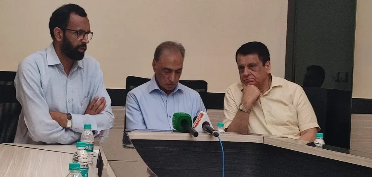 Dr Hafizur Rehman,  Convener, Siraj Qureshi, Chairman, and Rohit Khera, Director of the Khusro Foundation, addressing the media before the visit of Sheikh Muhammad bin Abdul Karim Al-Issa to India