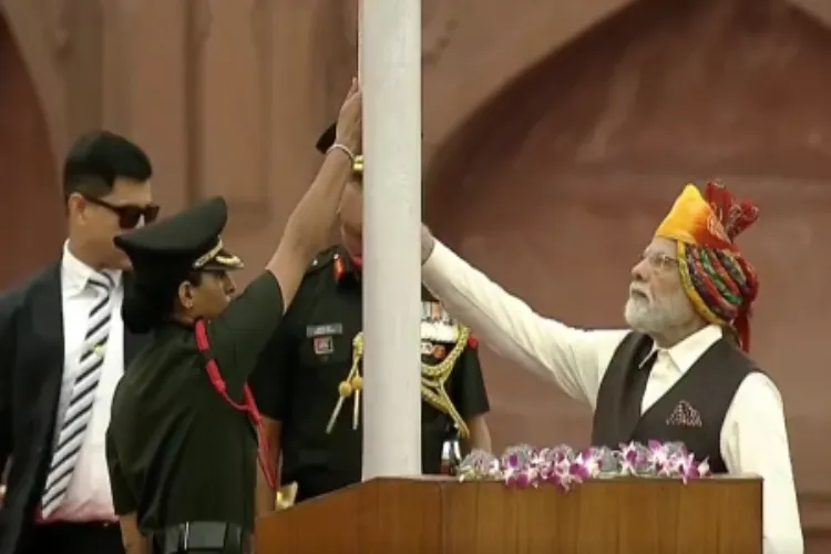 Prime Minister Narendra Modi unfurling the national flag at Red Fort