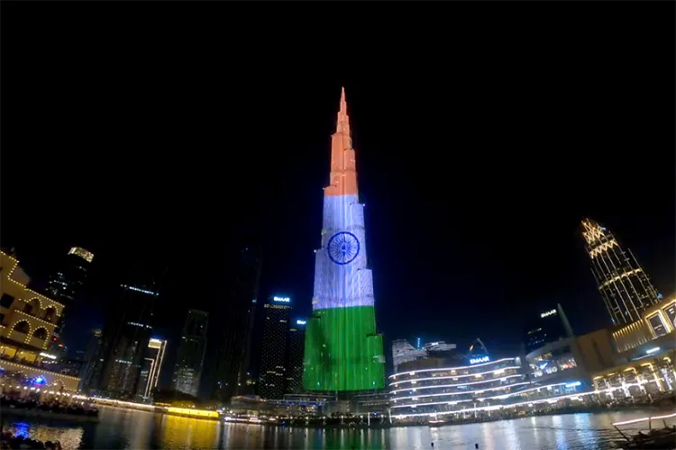 Burj Khalifa lit up in the colours of Indian National Flag