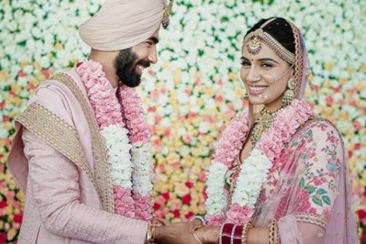 Jaspreet Bumrah and Sanjana Ganesan at their wedding