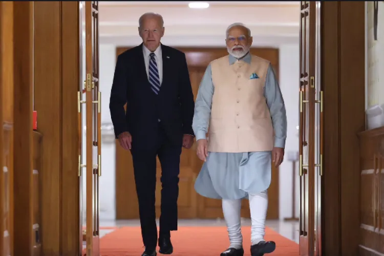 US President Joe Biden with Prime Minister Narendra Modi at 7, Jan Kalyan Marg, New Delhi