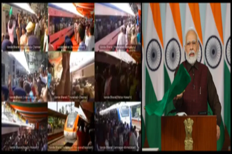 Prime Minister Narendra Modi launching nine Vande Bharat trains