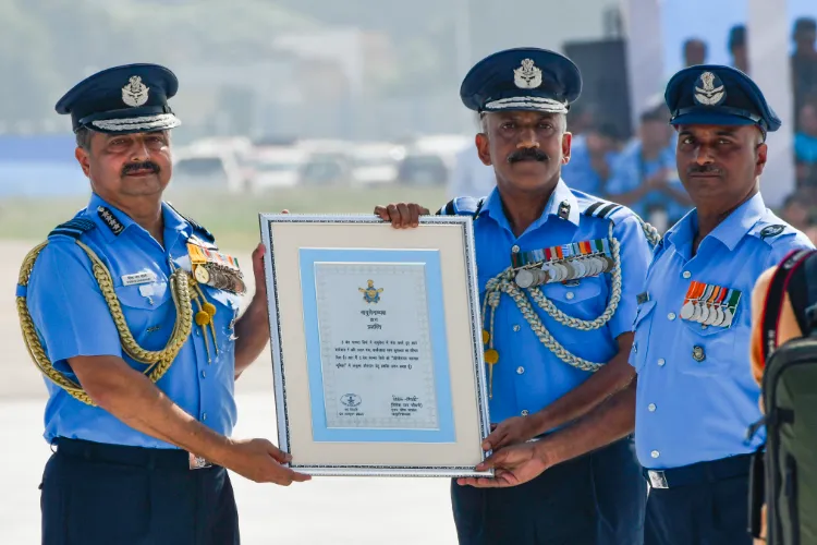 IAF Chief Air Chief Marshal VR Chaudhari unveiling the new insignia of the force at Bhopal