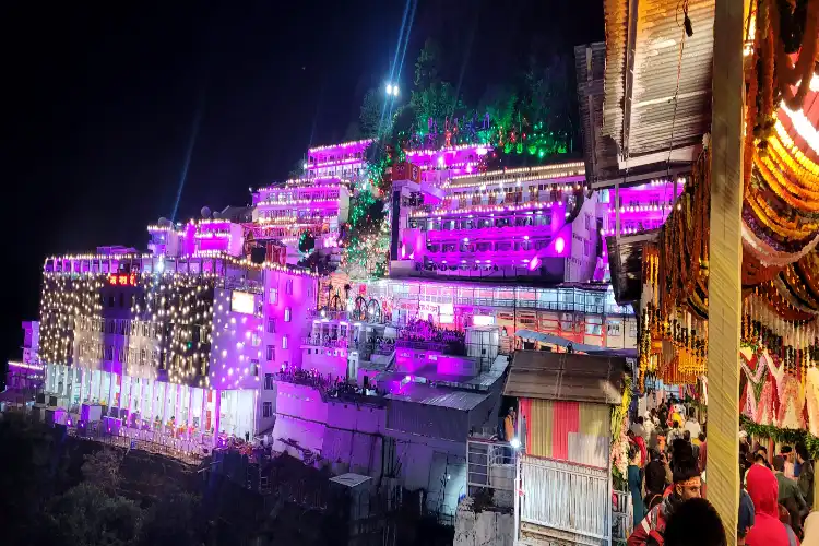 Mata Vaishno Devi shrine illuminated for the festival of Navratri