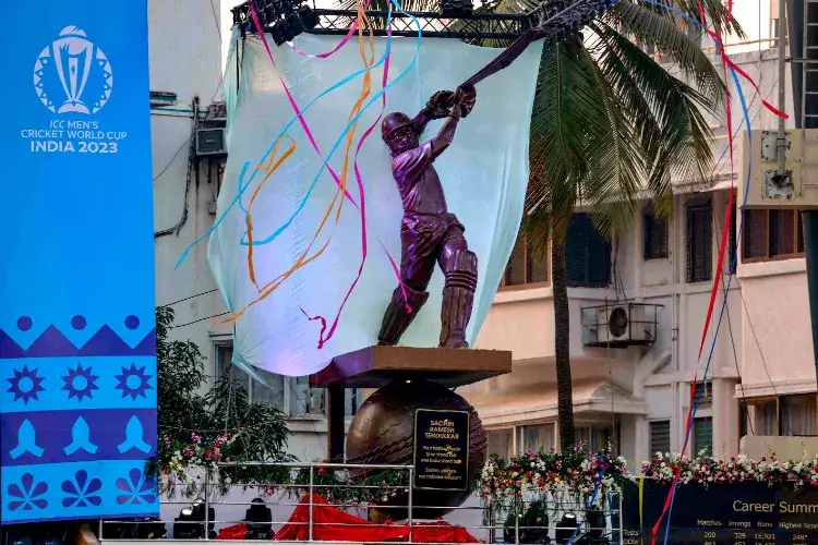 Statue of living legend of cricket Sachin Tendulkar at Wankhede Stadium, Mumbai