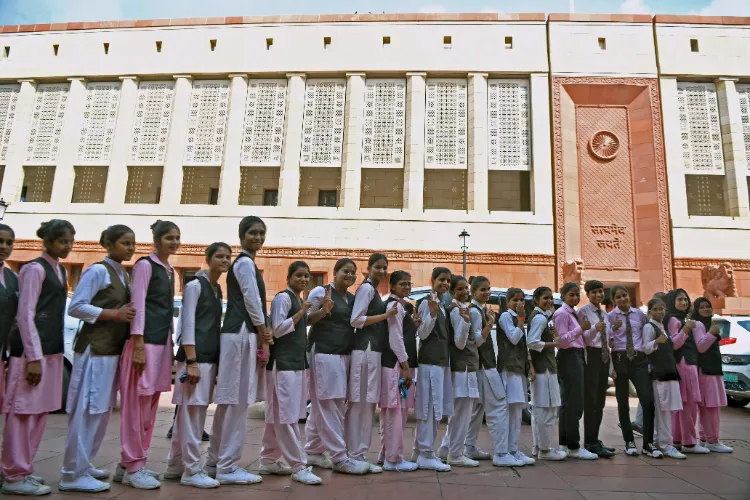 School children of a Delhi school visiting the new parliament