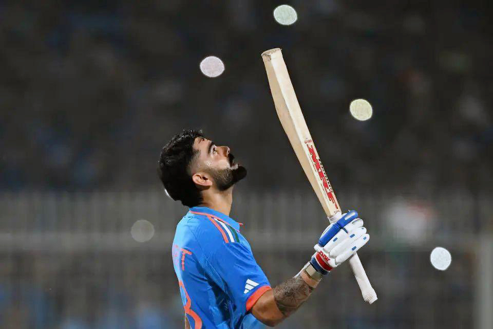 Virat Kohli in a thanksgiving gesture after completing his 47's centaury in the ODI