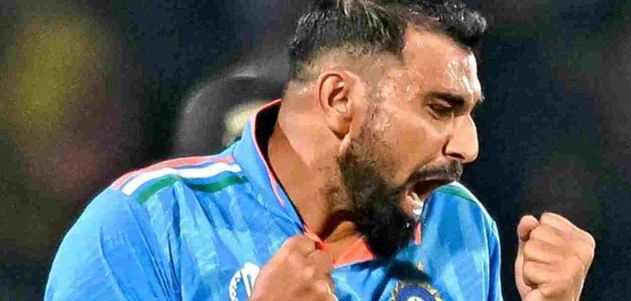 Mohammad Shami during the semi-final of the ODI world Cup at Wankhede Stadium