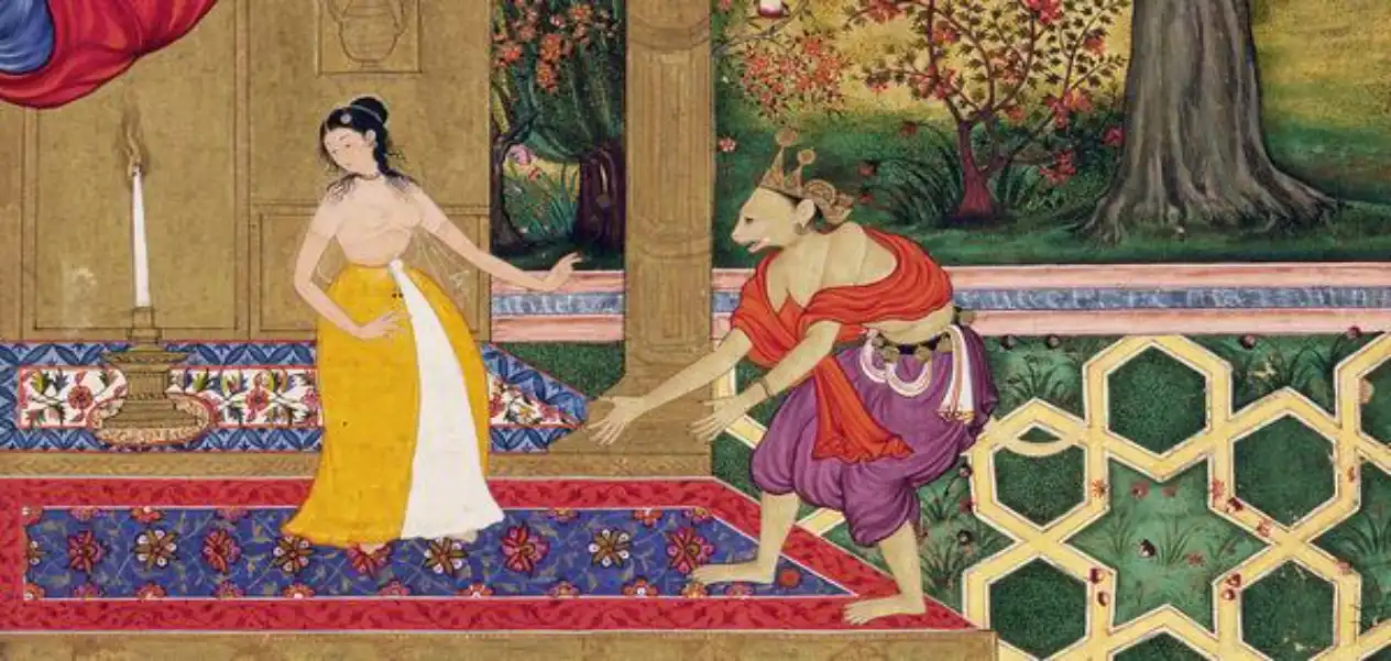 Sita and Hanuman as depicted in Persian Ramayana of Ahadakbari