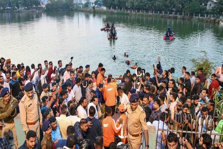 The scene at the spot in Vadodara where the boat tragedy took place