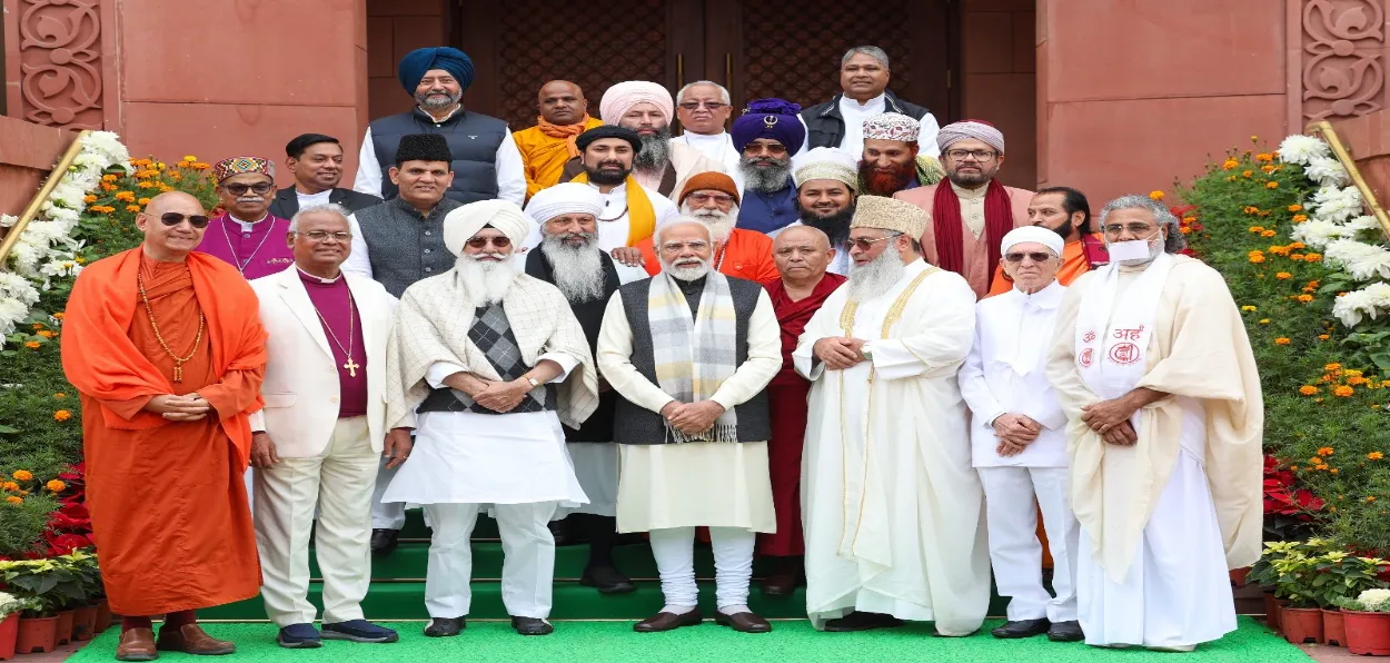 Religious leaders with Prime Minister Narendra Modi in Parliament