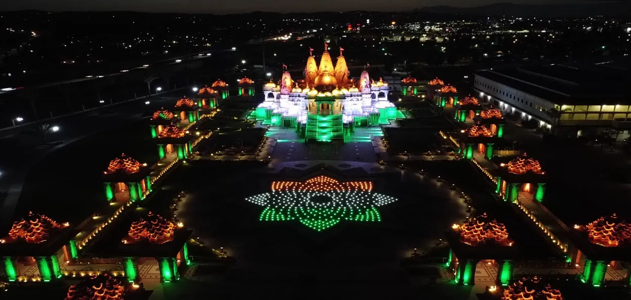 The BAPS Mandir in the night