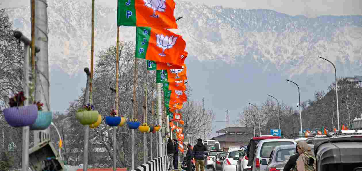 Srinagar city is awash with BJP flags to welcome PM Narendra Modi (Pics: Basit Zargar)