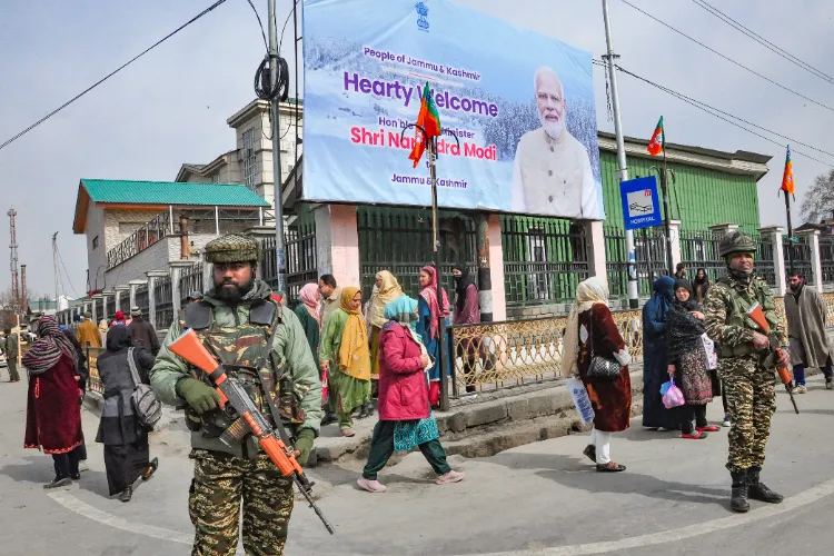 The scene outside Srinagar's Bakshi stadium before Prime Minister Narendra Modi's rally