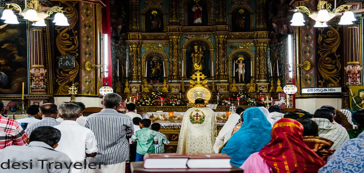 Christian praying in an old Church in Alleppey, Kerala, during Lent