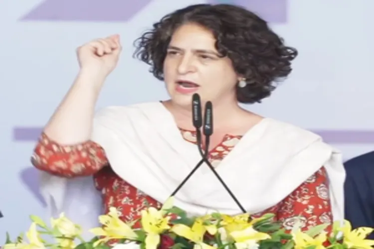 Congress General Secretary Priyanka Gandhi Vadra  addressing a rally at Ramlila Maidan