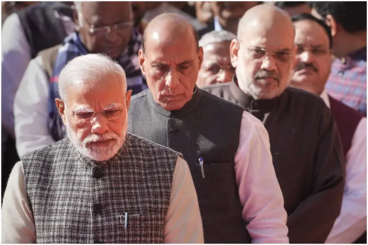 Prime Minister Narendra Modi with Home Minister Amit Shah and Defence Minister Rajnath Singh 