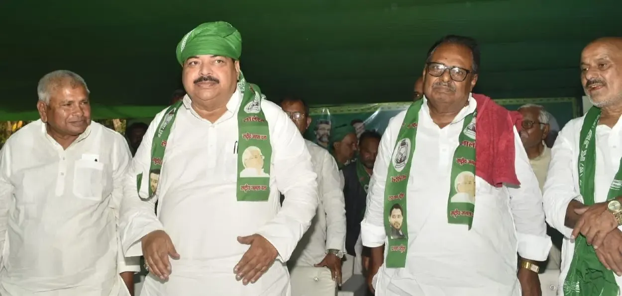 Mohammed Ali Ashraf Fatmi, RJD candidate (Second from left) from the Madhubani Lok Sabha constituency campaigning 