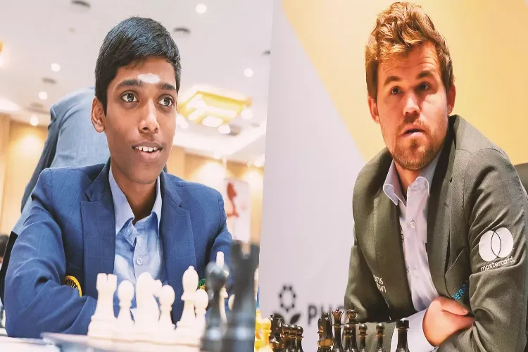 R Praggnanandhaa (Left) and Magnus Carlsen (Right) 