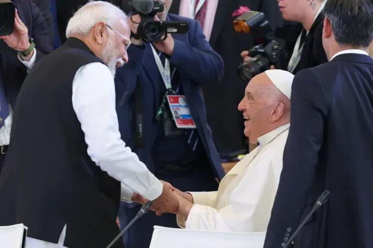 Prime Minister Narendra Modi meeting Pope Francis in Italy