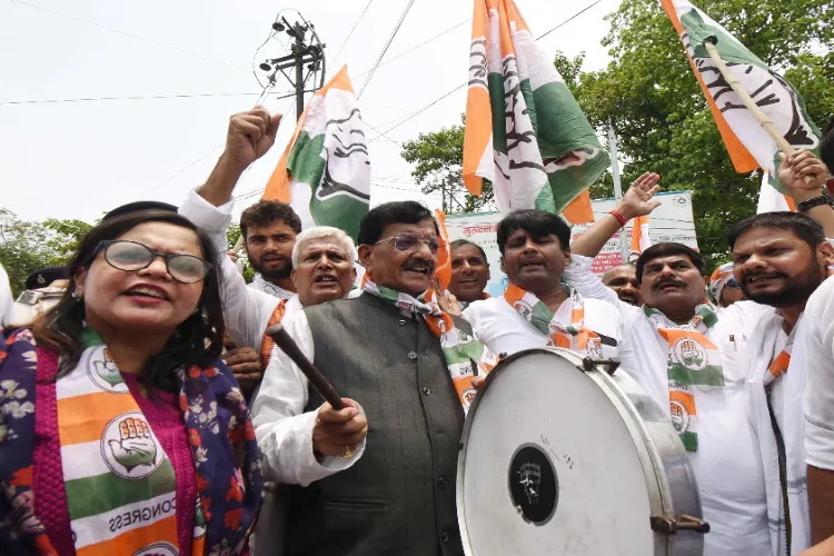 Congress activists protesting against NEET paper leak