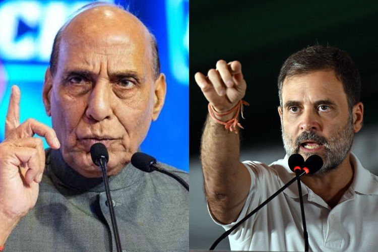Defence Minister Rajnath Singh and LOP Rahul Gandhi