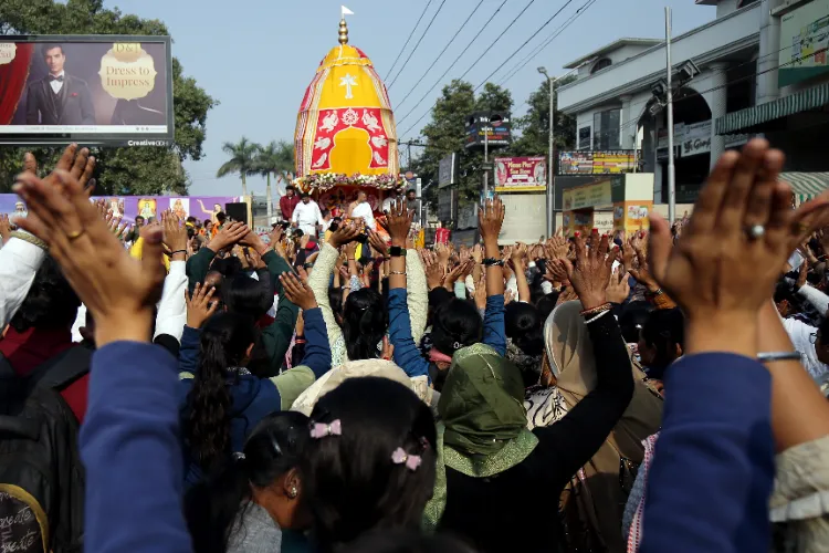 Devotees take part in the Jagannath Rath Yatra