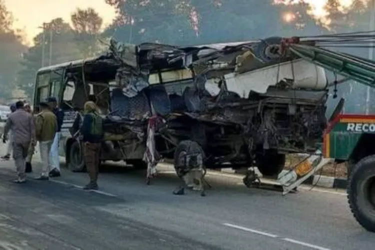 a double-decker bus rammed into a milk tanker in Uttar Pradesh's Unnao district