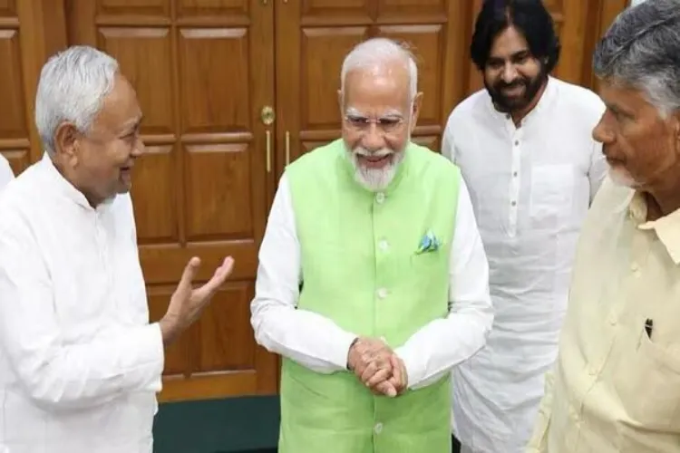 Prime Minister Narendra Modi with Bihar CM Nitish Kumar and Andhra Pradesh CM Chandrababu Naidu
