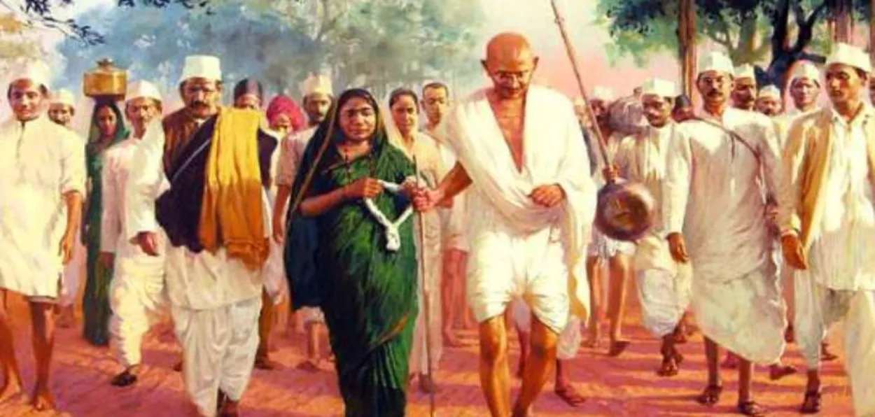 Mahatma Gandhi on Dandi March decades after  the first salt Satyagraha by Sharif Shaik 