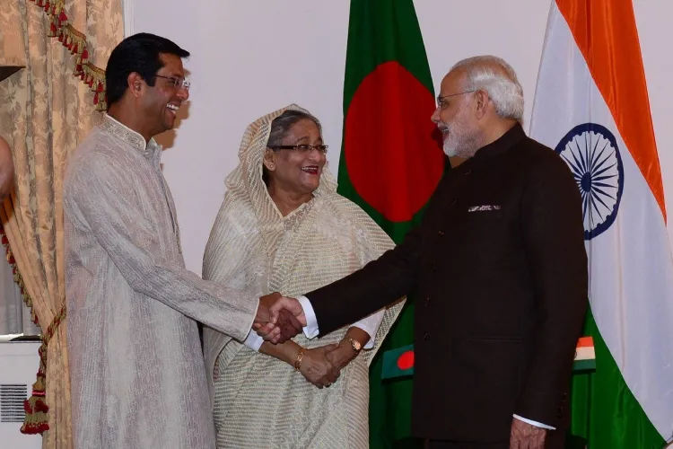 Prime Minister Modi with Sheikh Hasina and his son Sajeeb Wazed