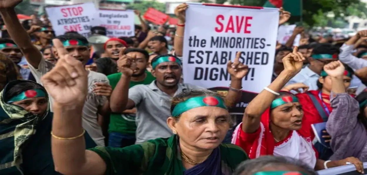 Bangladeshi Hindus protesting against violence against them