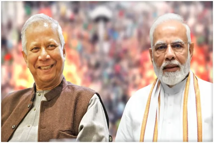 Prime Minister Narendra Modi and Mohammad Yunus (L) Chief Adviser of the interim government of Bangladesh 