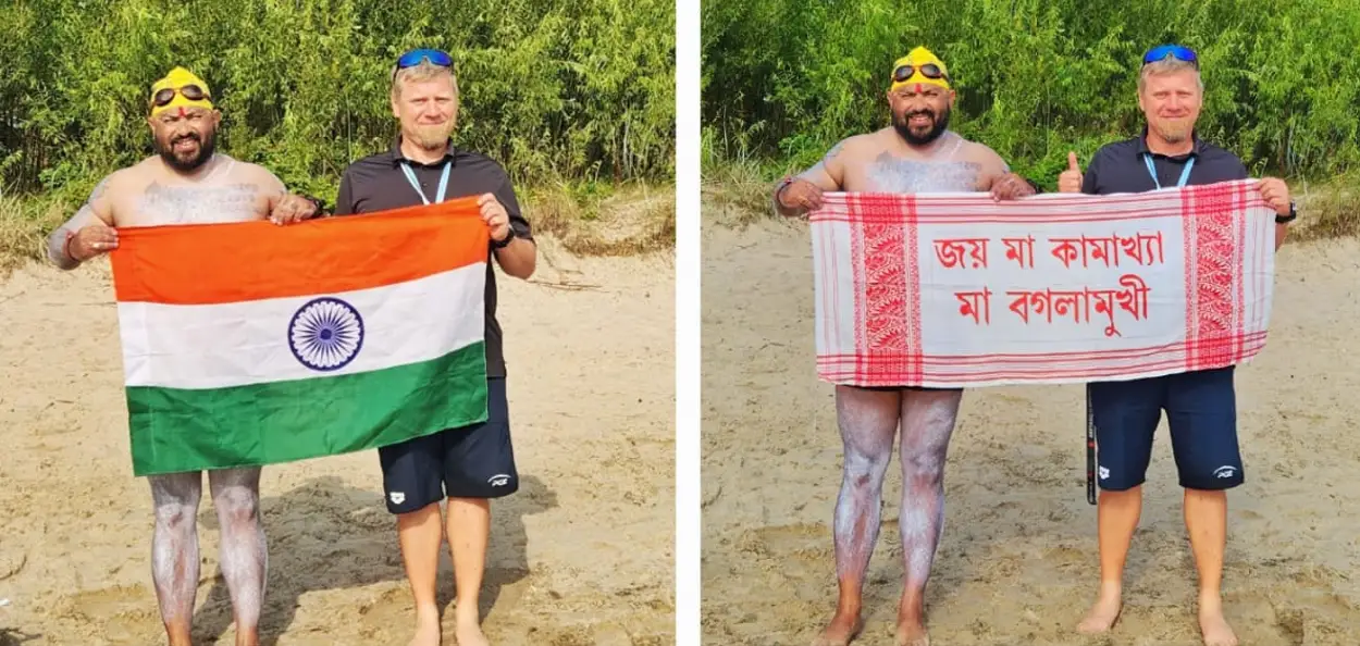 Elvis Ali Hazarika after completing the swim in the Baltic sea