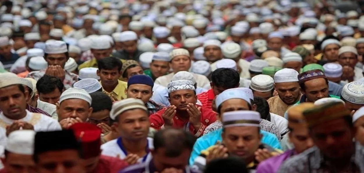 A congregation of Muslims for Friday prayers