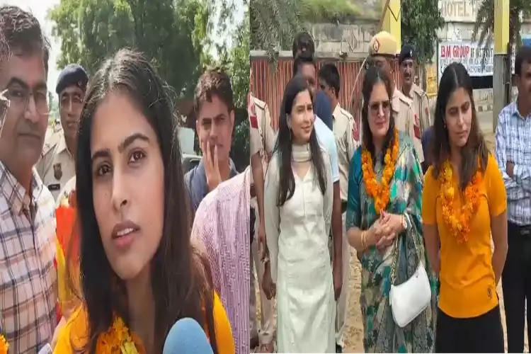 Olypiain Manu Bhaker being felicitated in her hometown of Jhajjar