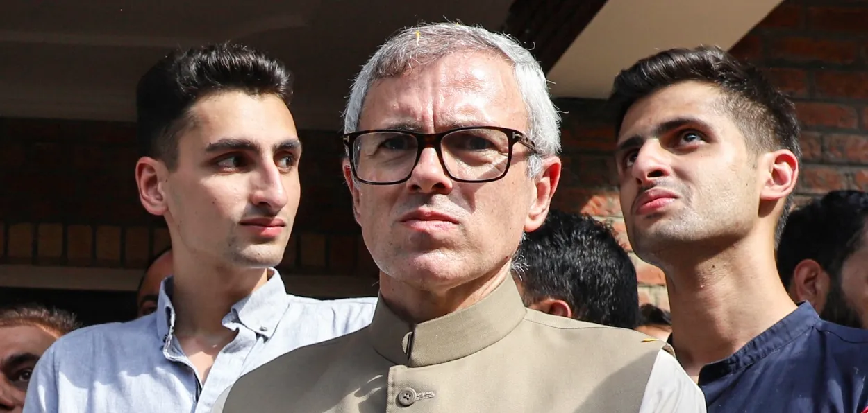 Omar Abdullah with his sons Zahir and Zamir Abdullah in Budgam