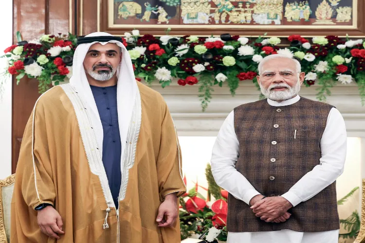 Prime Minister Narendra Modi with Crown Prince of Abu Dhabi Sheikh Khaled bin Mohamed bin Zayed Al Nahyan